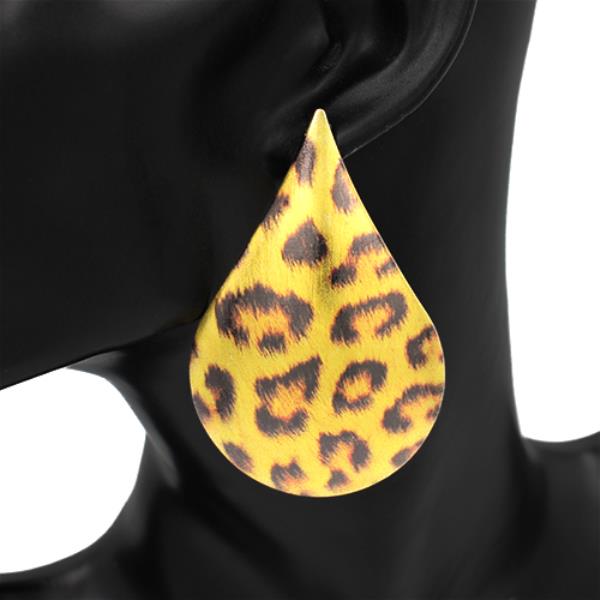 WIDE METAL LEOPARD TEARDROP EARRING