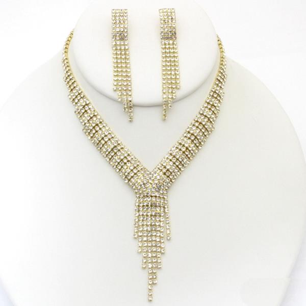 RHINESTONE FRINGE NECKLACE EARRING SET