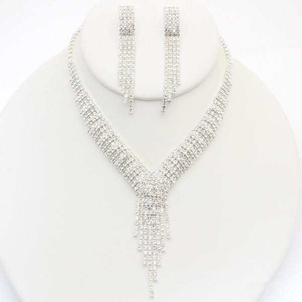 RHINESTONE FRINGE NECKLACE EARRING SET