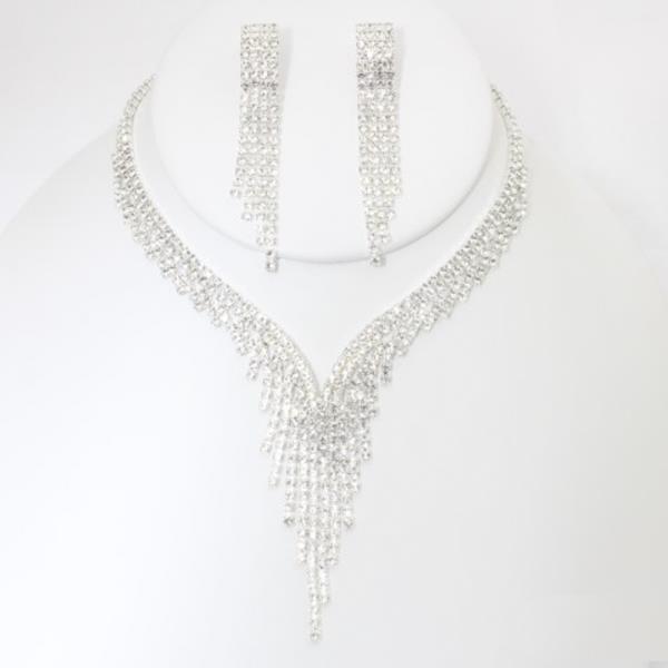 FRINGE RHINESTONE NECKLACE EARRING SET