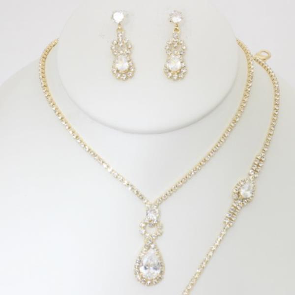 RHINESTONE NECKLACE EARRING BRACELET SET