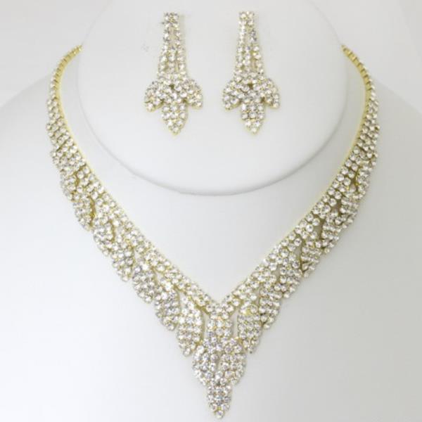 V RHINESTONE NECKLACE EARRING SET