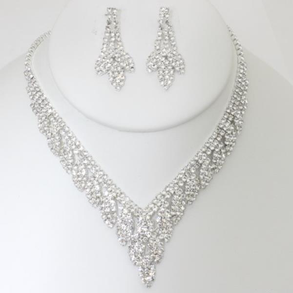 V RHINESTONE NECKLACE EARRING SET