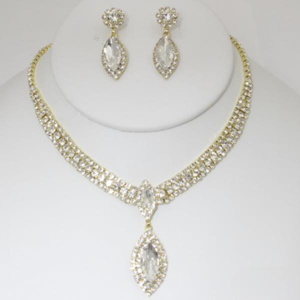 TEARDROP RHINESTONE NECKLACE EARRING SET