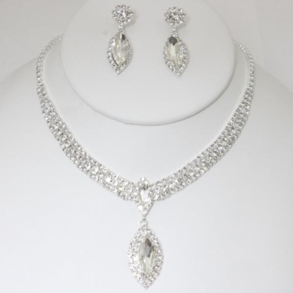 TEARDROP RHINESTONE NECKLACE EARRING SET