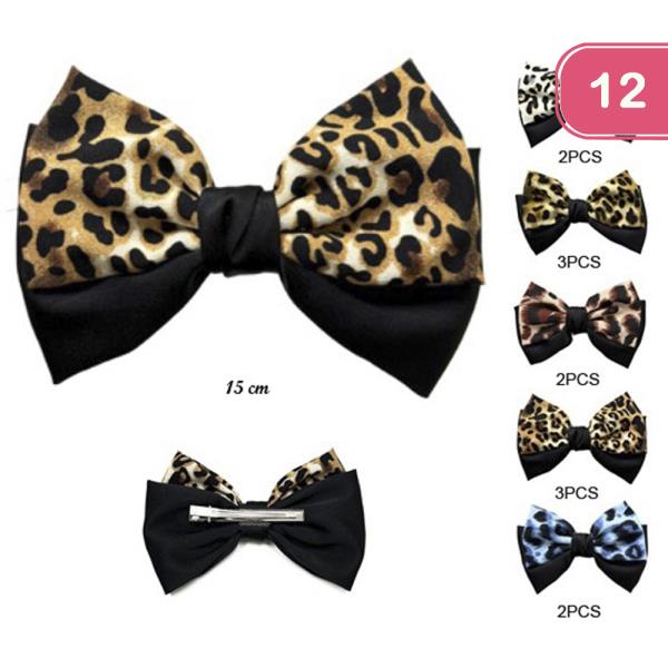 LEOPARD RIBBON HAIR BOW (12 UNITS)