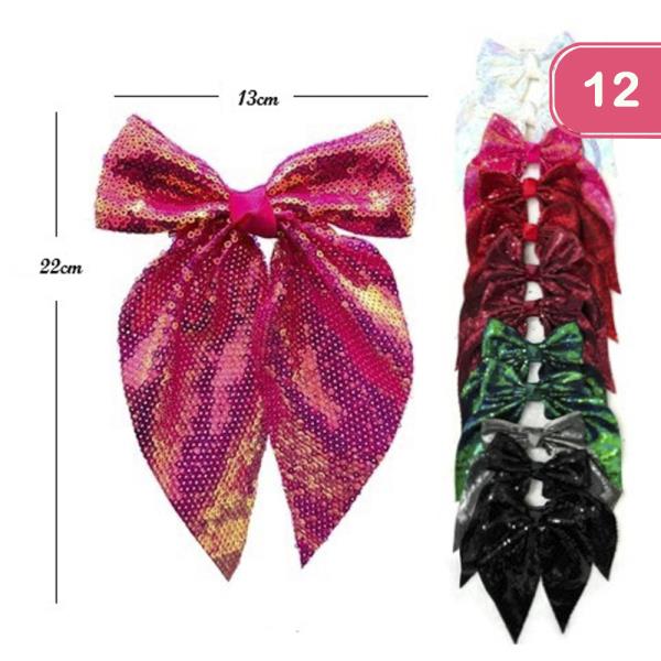 SEQUIN RIBBON HAIR BOW (12 UNITS)