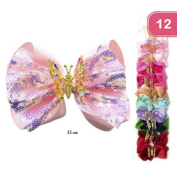 BUTTERFLY RIBBON HAIR BOW (12 UNITS)