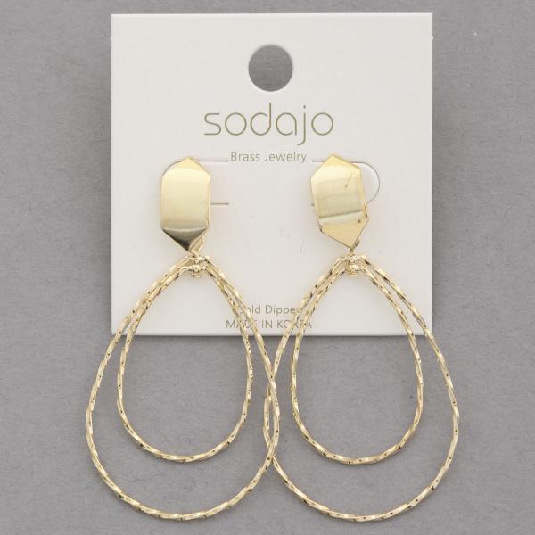 SODAJO DOUBLE TEARDROP DANGLE GOLD DIPPED EARRING