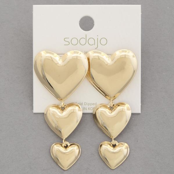 SODAJO TRIPLE HEART LINK GOLD DIPPED EARRING