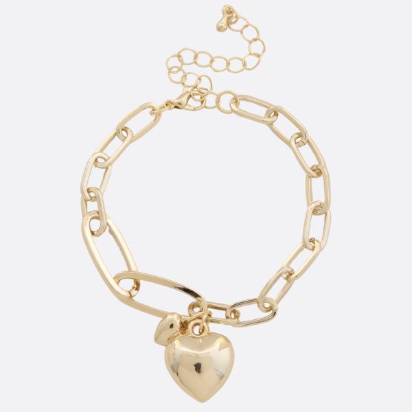 SODAJO PUFFY HEART CHARM OVAL LINK GOLD DIPPED BRACELET