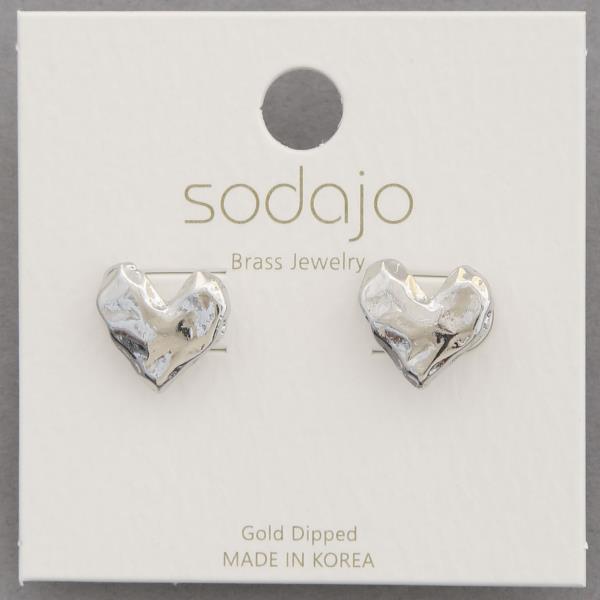 SODAJO HAMMERED METAL HEART STUD GOLD DIPPED EARRING