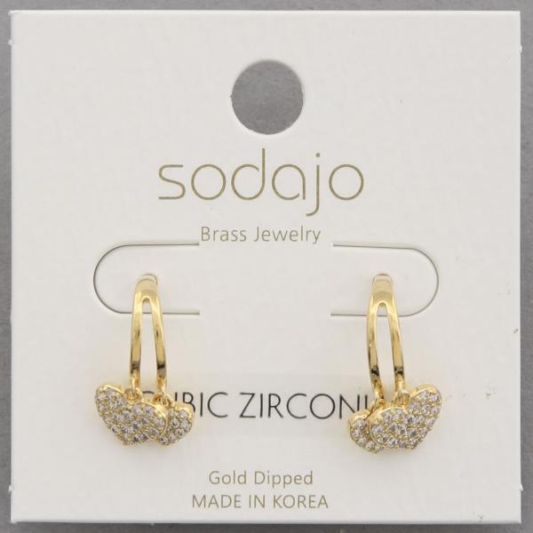 SODAJO DOUBLE HEART CZ GOLD DIPPED EARRING