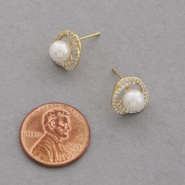 SODAJO PEARL BEAD CZ GOLD DIPPED EARRING