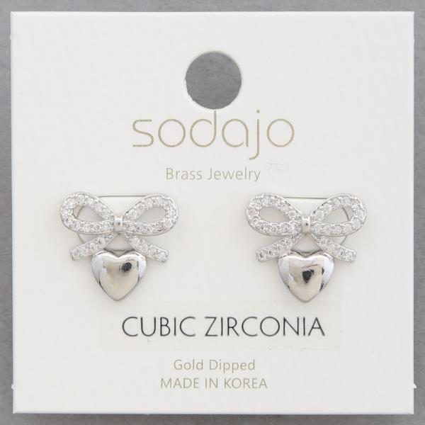 SODAJO CZ BOW HEART LINK GOLD DIPPED EARRING