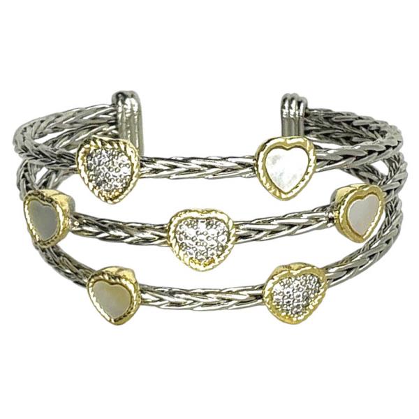 HEART RHINESTONE TWO TONE CUFF BRACELET