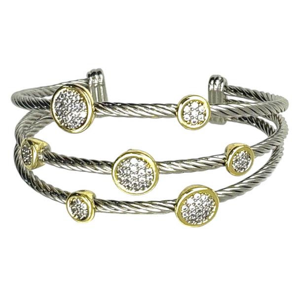 ROUND RHINESTONE TWO TONE CUFF BRACELET