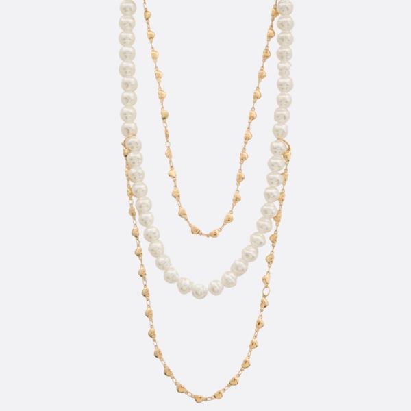 SDJ PEARL HEART LINK LAYERED NECKLACE