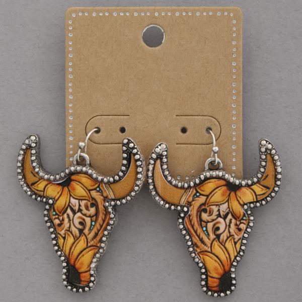 WESTERN TOOLED LEATHER STEER HEAD EARRING