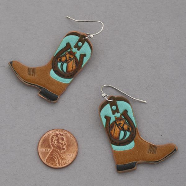 WESTERN TOOLED LEATHER WESTERN BOOTS DANGLE EARRING