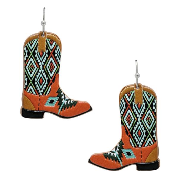 WESTERN TOOLED LEATHER WESTERN BOOTS DANGLE EARRING