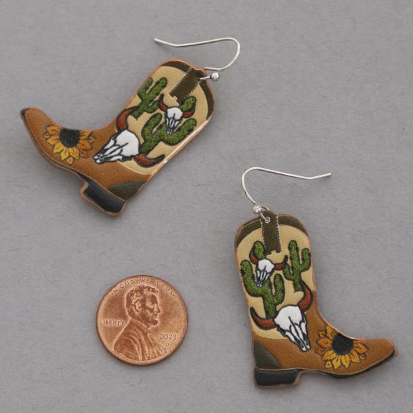 WESTERN TOOLED LEATHER WESTERN BOOTS DANGLE EARRING