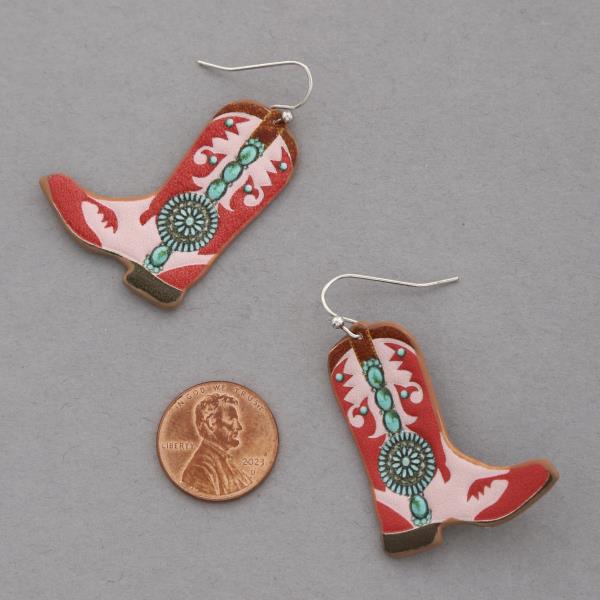 WESTERN TOOLED LEATHER WESTERN BOOTS DANGLE EARRING