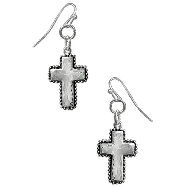 WESTERN TOOLED LEATHER WESTERN CROSS DANGLE EARRING