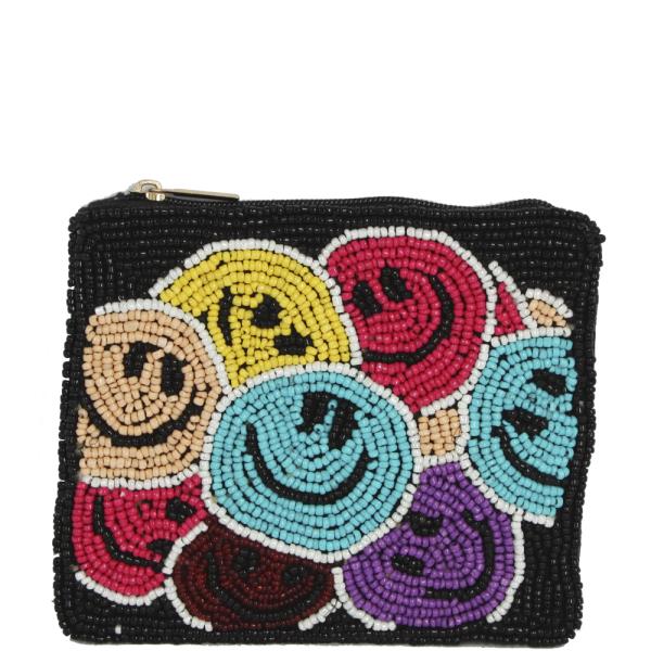 SEED BEAD HAPPY FACE COIN PURSE BAG