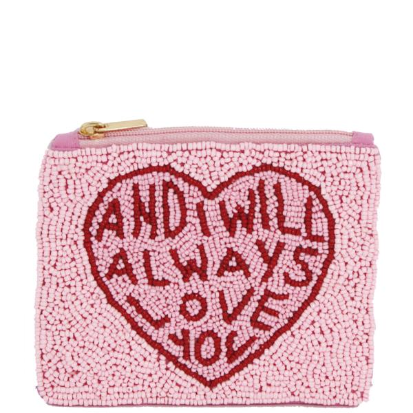 SEED BEAD I WILL ALWAYS LOVE YOU COIN PURSE BAG