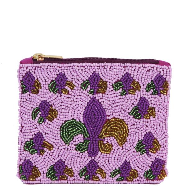 SEED BEAD MARDI GRAS COIN PURSE BAG