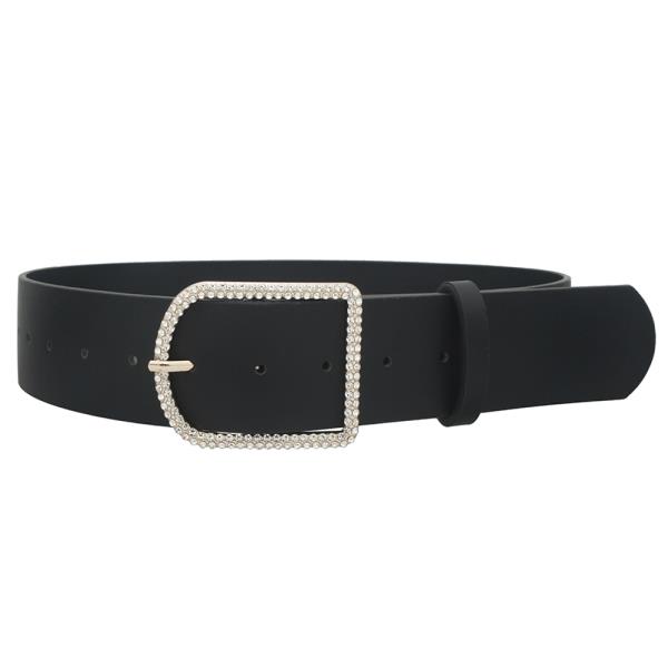 RHINESTONE D SHAPED BUCKLE FAUX LEATHER BELT