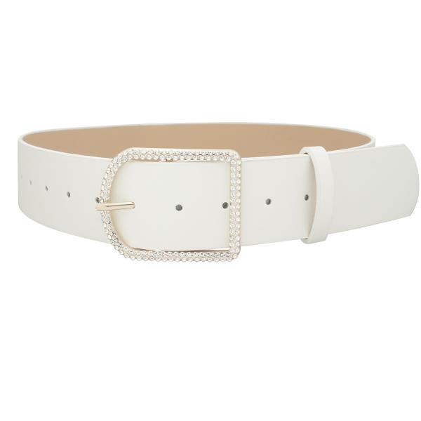 RHINESTONE D SHAPED BUCKLE FAUX LEATHER BELT