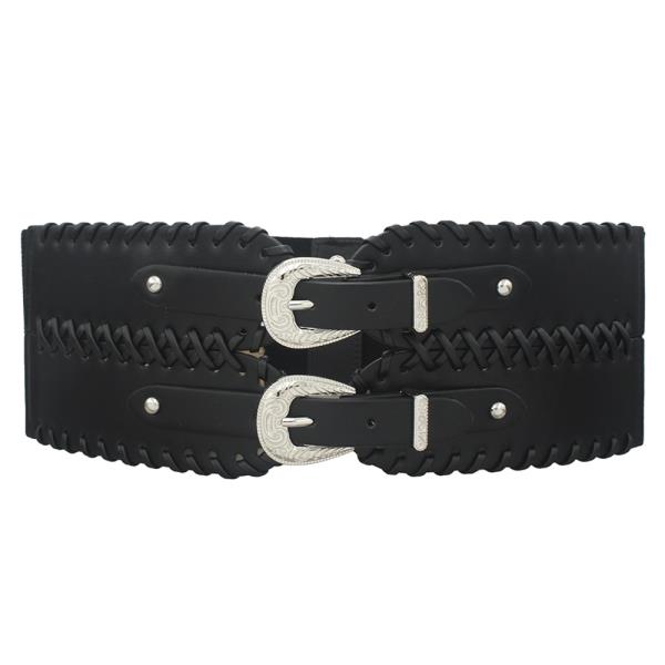 OVER STITCHED DOUBLE BUCKLE ELASTIC BELT