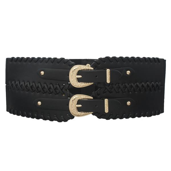 PLUS OVER STITCHED DOUBLE BUCKLE ELASTIC BELT