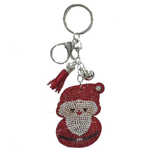 RHINESTONE CHRISTMAS SANTA KEYCHAIN WITH TASSEL