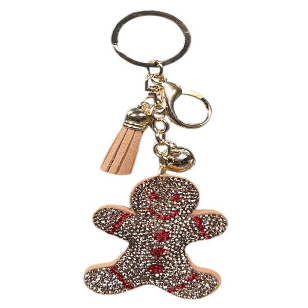 RHINESTONE CHRISTMAS GINGERBREAD KEYCHAIN WITH TASSEL