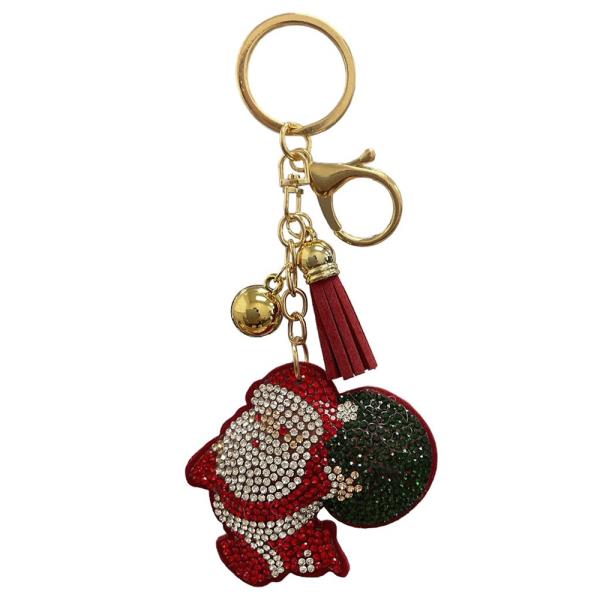 RHINESTONE CHRISTMAS SANTA KEYCHAIN WITH TASSEL