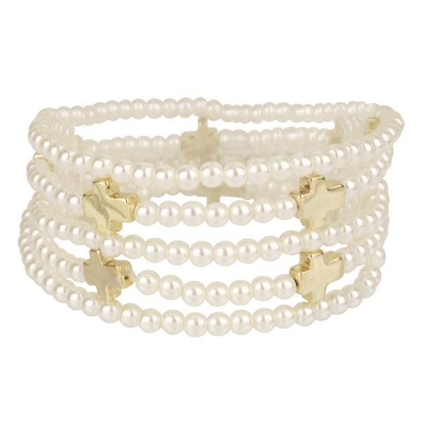 PEARL CROSS STRETCH BRACELET SET