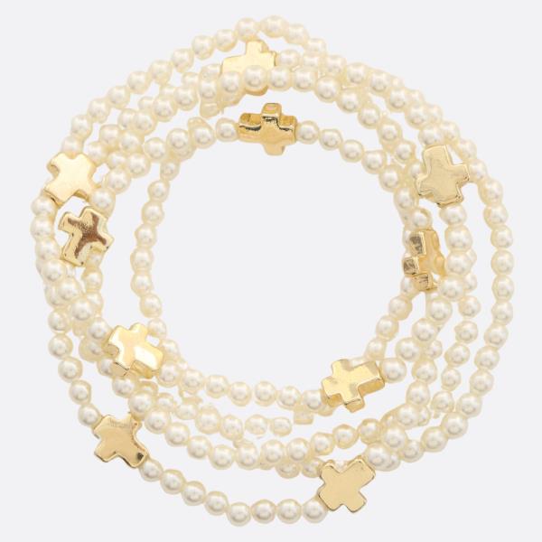 PEARL CROSS STRETCH BRACELET SET