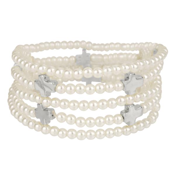 PEARL CROSS STRETCH BRACELET SET