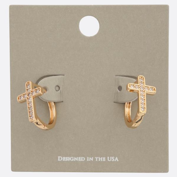 RHINESTONE CROSS HUGGIE EARRING