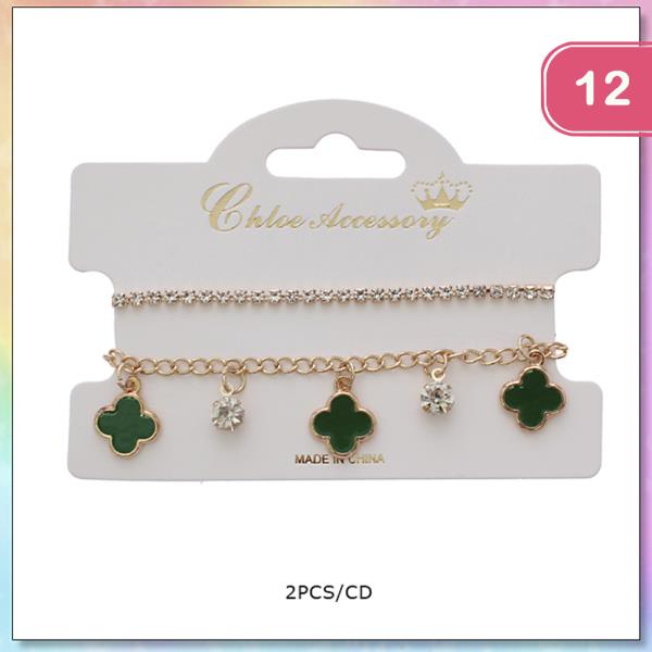 2 LINE CLOVER CHARM BRACELET SET (12 UNITS)