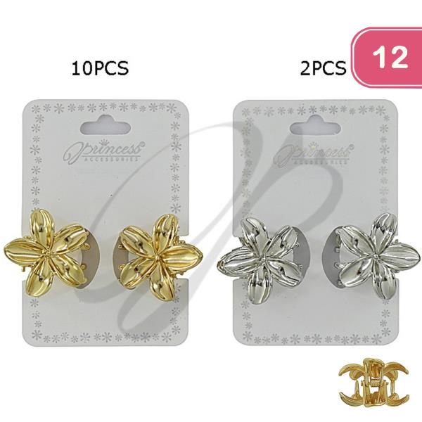 METAL FLOWER HAIR CLAW JAW CLIP 2 PC SET (12 UNITS)