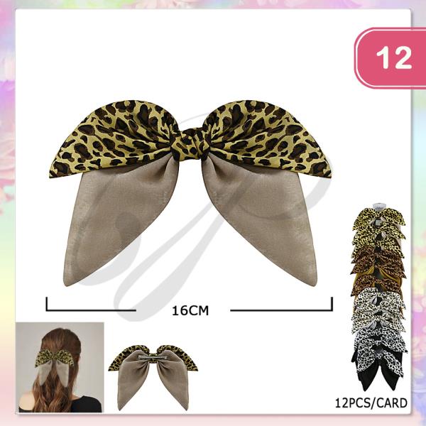 LEOPARD RIBBON HAIR BOW PIN (12 UNITS)