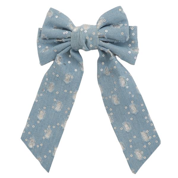 DENIM SEQUIN RIBBON HAIR BOW