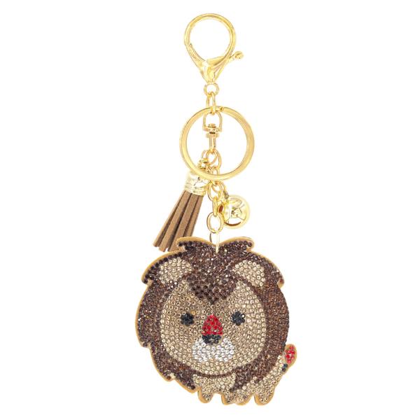 RHINESTONE BROWN LION KEYCHAIN