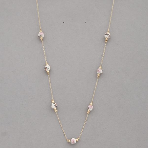 CERAMIC FLOWER BEAD NECKLACE