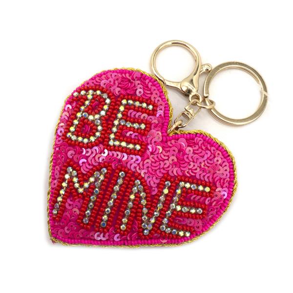 SEED BEAD BE MINE HEART KEYCHAIN