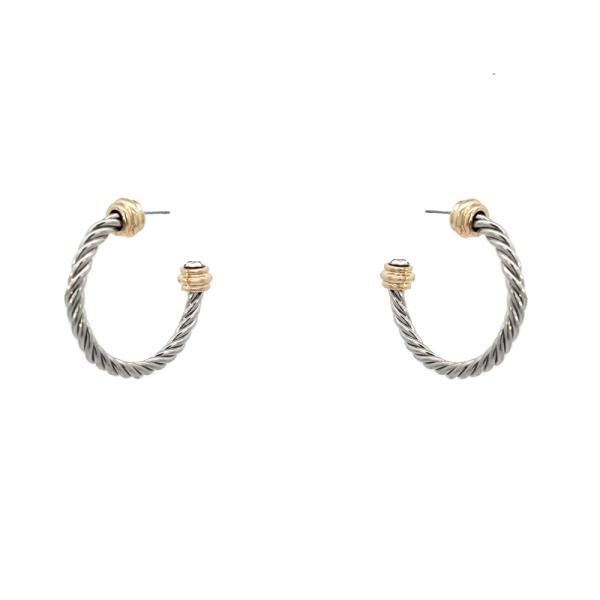 TWO TONE C HOOP EARRING